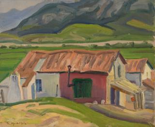 House-Mountains — Oil painting, Canvas, 38.00×46.00cm — Theodoros Markellos